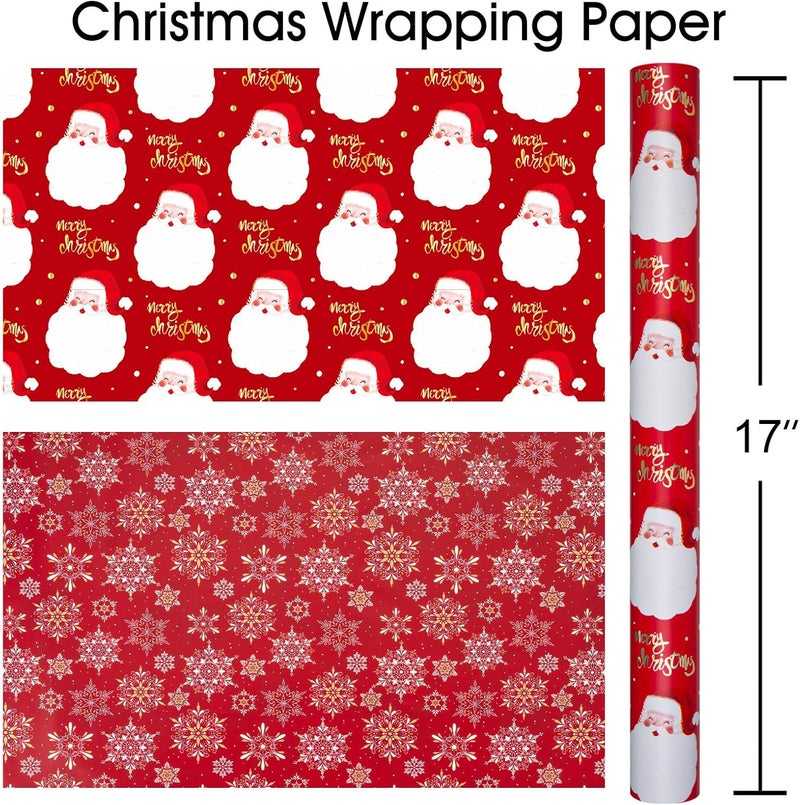 MAYPLUSS Red Christmas Wrapping Paper Roll - 17IN X 33FT - Santa Gift Wrapping Paper Featuring Santa Claus Gold Merry Christmas Reversible Snowflake for Kids, Holiday, New Year - Image 4